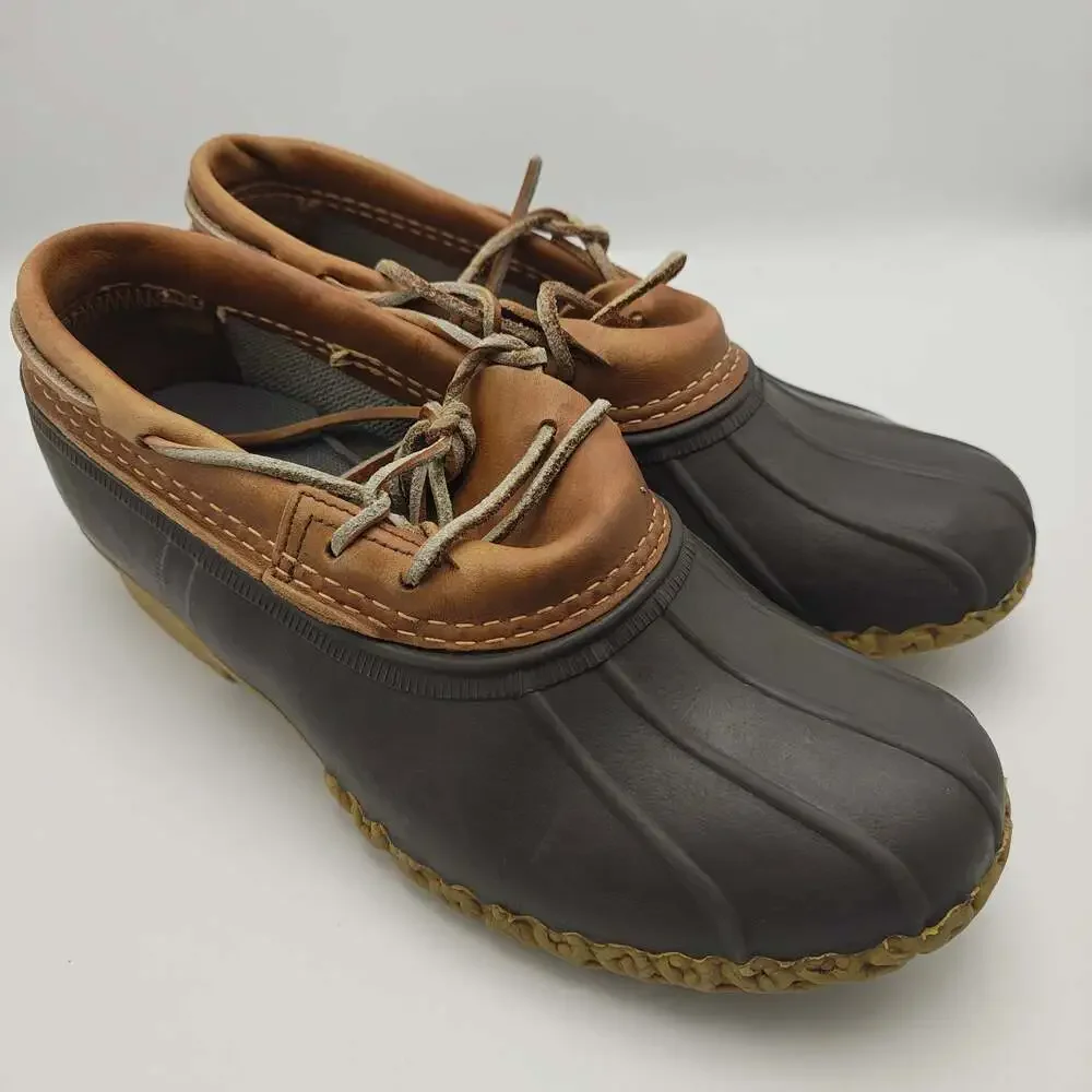 L.L. Bean Men's Gumshoe Duck Boots Size 9 Brown Leather Rubber Sole 30cm Outsole